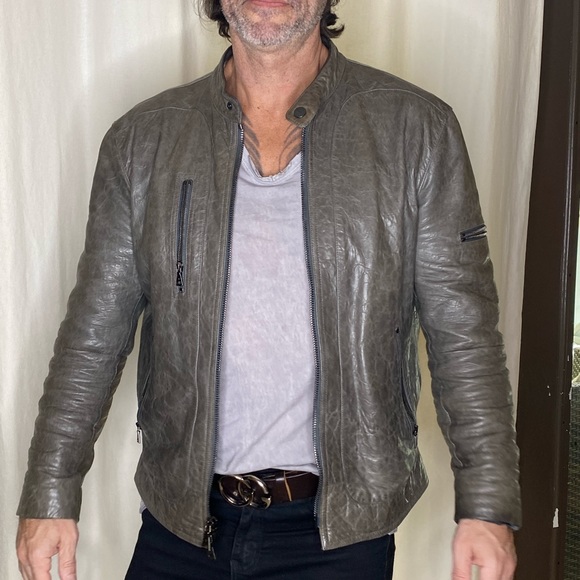John Varvatos Grey Leather Jacked Size Medium. - Picture 2 of 10